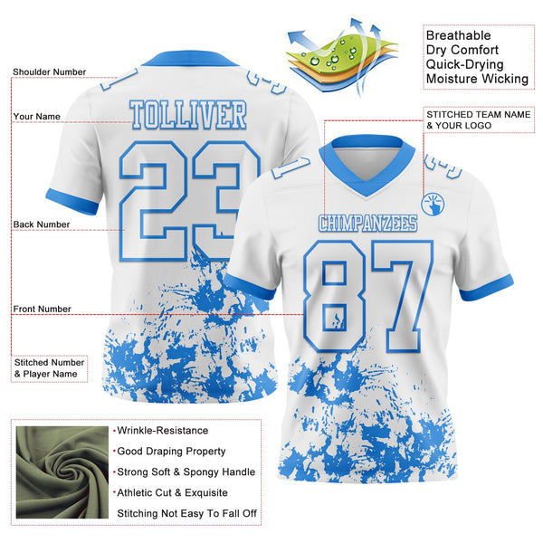 Custom White Powder Blue 3D Pattern Splash Authentic Football Jersey alternate