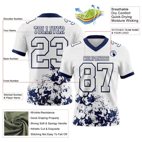 Custom White Navy 3D Pattern Splash Authentic Football Jersey alternate