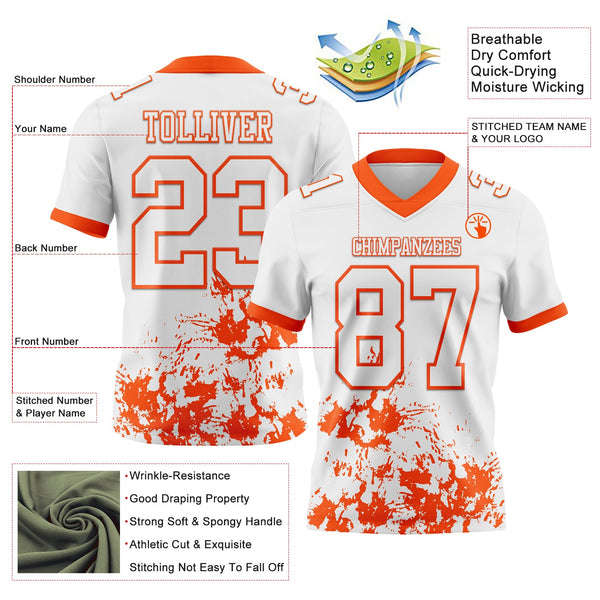 Custom White Orange 3D Pattern Splash Authentic Football Jersey alternate