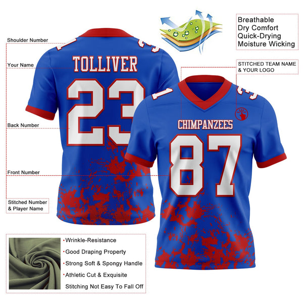 Custom Thunder Blue White-Red 3D Pattern Splash Authentic Football Jersey alternate