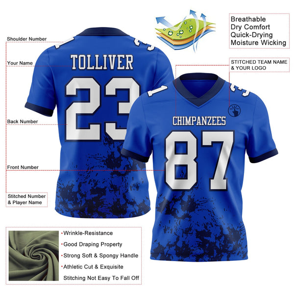 Custom Thunder Blue White-Navy 3D Pattern Splash Authentic Football Jersey alternate