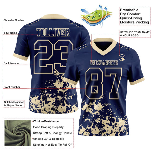 Custom Navy Cream 3D Pattern Splash Authentic Football Jersey alternate