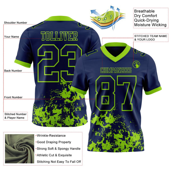Custom Navy Neon Green 3D Pattern Splash Authentic Football Jersey alternate