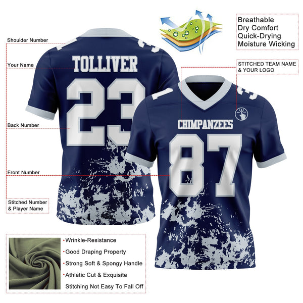 Custom Navy White-Silver 3D Pattern Splash Authentic Football Jersey alternate
