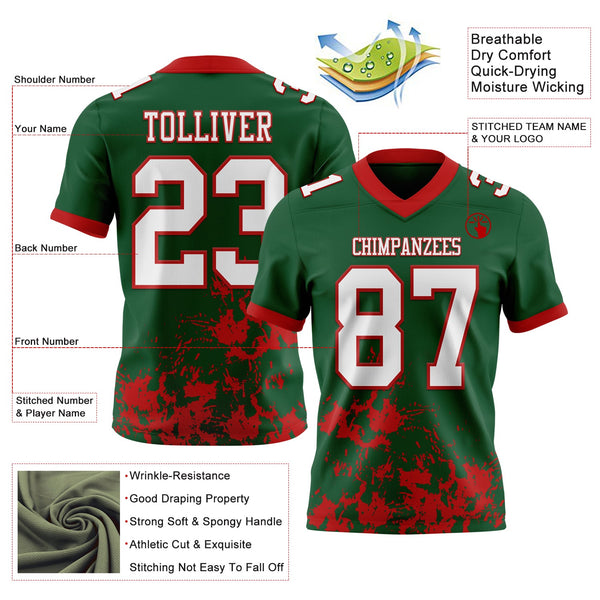 Custom Green White-Red 3D Pattern Splash Authentic Football Jersey alternate