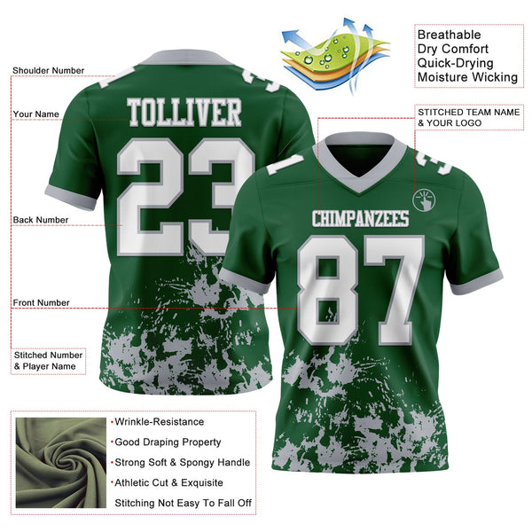Custom Green White-Gray 3D Pattern Splash Authentic Football Jersey alternate