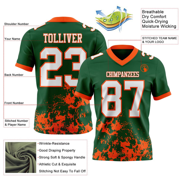 Custom Green White-Orange 3D Pattern Splash Authentic Football Jersey alternate