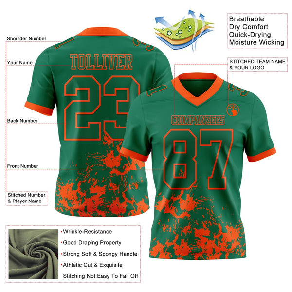 Custom Kelly Green Orange 3D Pattern Splash Authentic Football Jersey alternate