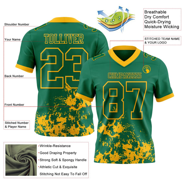 Custom Kelly Green Gold 3D Pattern Splash Authentic Football Jersey alternate
