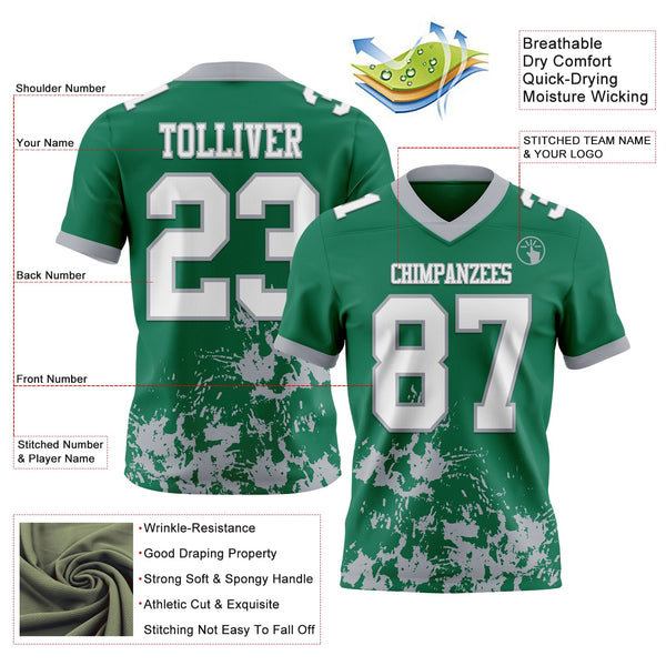 Custom Kelly Green White-Gray 3D Pattern Splash Authentic Football Jersey alternate