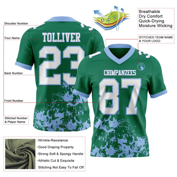 Custom Kelly Green White-Light Blue 3D Pattern Splash Authentic Football Jersey alternate