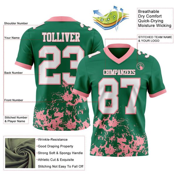 Custom Kelly Green White-Medium Pink 3D Pattern Splash Authentic Football Jersey alternate