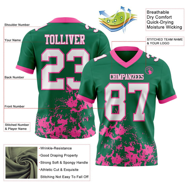 Custom Kelly Green White-Pink 3D Pattern Splash Authentic Football Jersey alternate