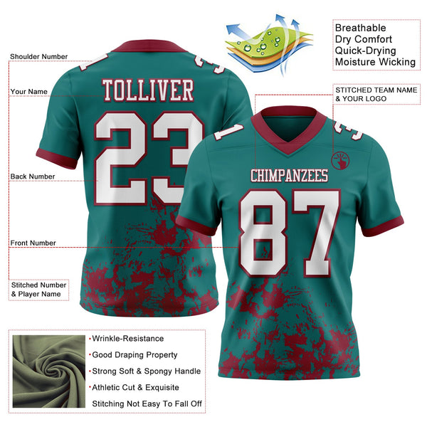 Custom Teal White-Crimson 3D Pattern Splash Authentic Football Jersey alternate