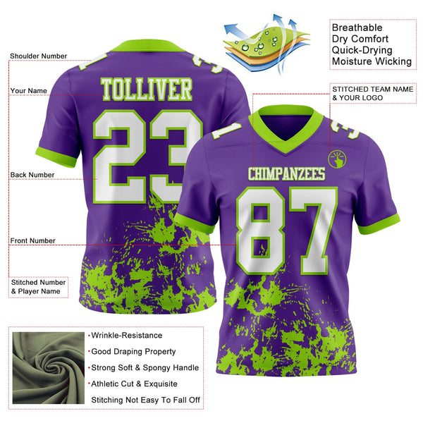 Custom Purple White-Neon Green 3D Pattern Splash Authentic Football Jersey alternate