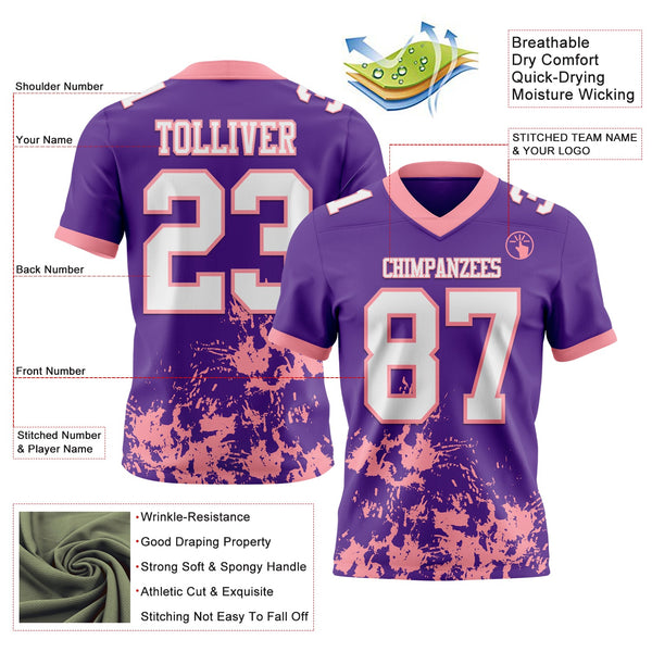 Custom Purple White-Medium Pink 3D Pattern Splash Authentic Football Jersey alternate