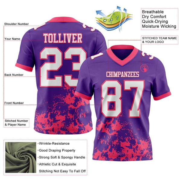 Custom Purple White-Neon Pink 3D Pattern Splash Authentic Football Jersey alternate