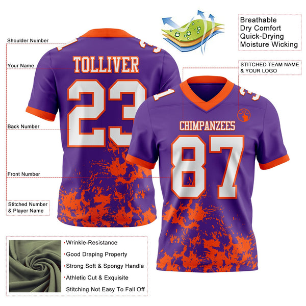 Custom Purple White-Orange 3D Pattern Splash Authentic Football Jersey alternate