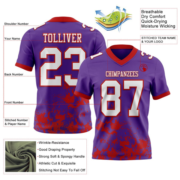 Custom Purple White-Red 3D Pattern Splash Authentic Football Jersey alternate