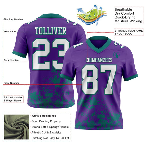 Custom Purple White-Teal 3D Pattern Splash Authentic Football Jersey alternate