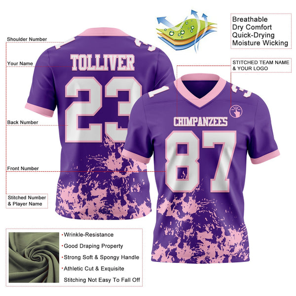 Custom Purple White-Light Pink 3D Pattern Splash Authentic Football Jersey alternate