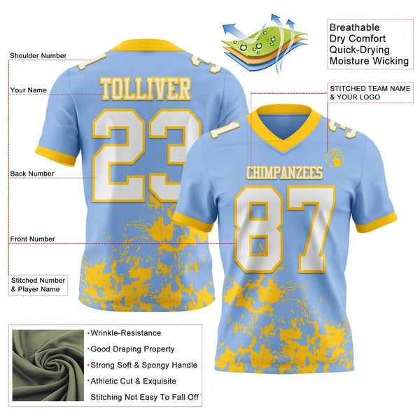 Custom Light Blue White-Yellow 3D Pattern Splash Authentic Football Jersey alternate