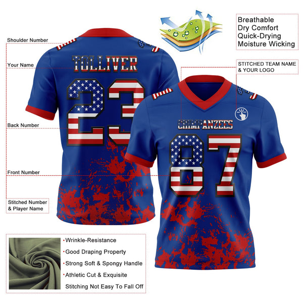 Custom Royal USA Flag Red-Black 3D Pattern Splash Authentic Football Jersey alternate