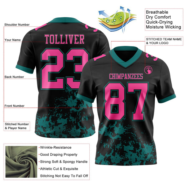 Custom Black Pink-Teal 3D Pattern Splash Authentic Football Jersey alternate