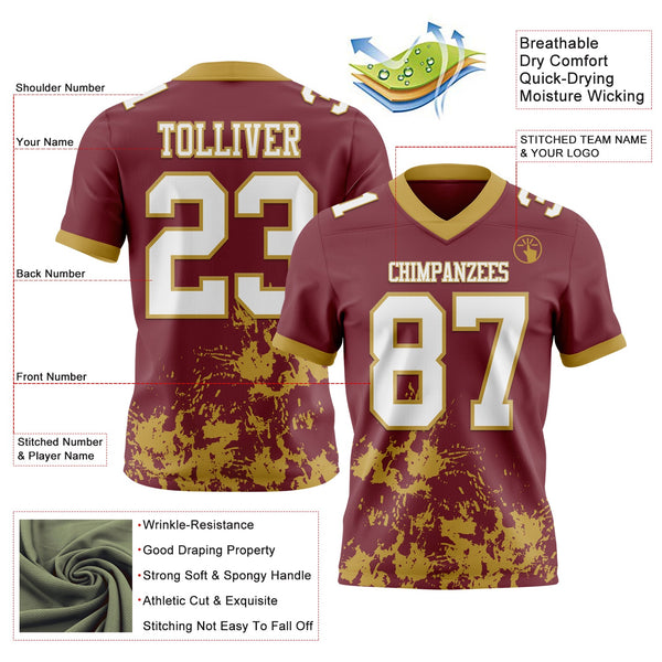 Custom Burgundy White-Old Gold 3D Pattern Splash Authentic Football Jersey alternate