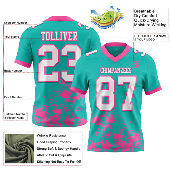 Custom Aqua White-Pink 3D Pattern Splash Authentic Football Jersey alternate