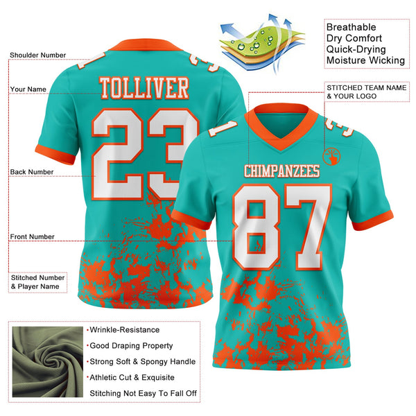 Custom Aqua White-Orange 3D Pattern Splash Authentic Football Jersey alternate