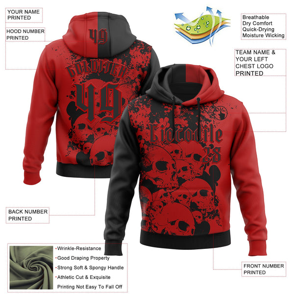 Custom Red Black 3D Skull Gothic Splash Vintage Grunge Art Sports Pullover Sweatshirt Hoodie alternate