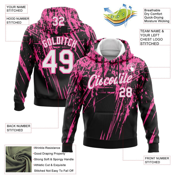 Custom Stitched Black White-Pink 3D Pattern Design Splash Grunge Art Sports Pullover Sweatshirt Hoodie alternate