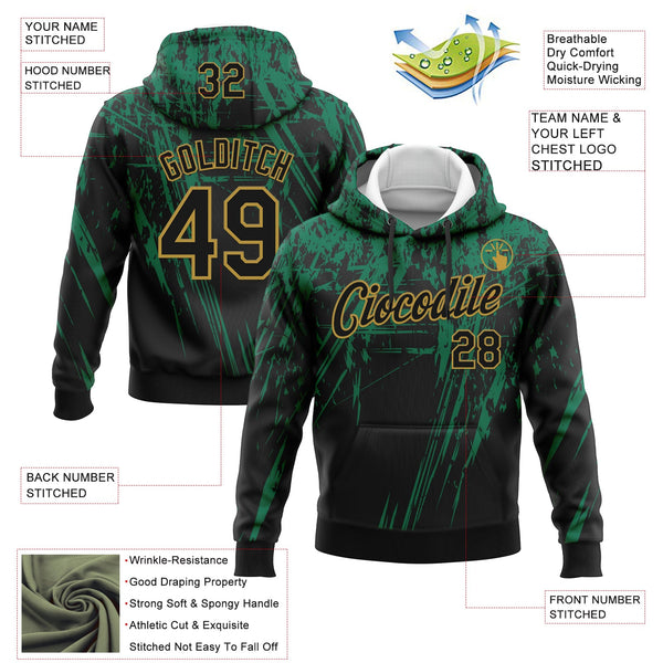 Custom Stitched Black Kelly Green-Old Gold 3D Pattern Design Splash Grunge Art Sports Pullover Sweatshirt Hoodie alternate