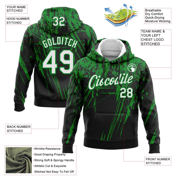 Custom Stitched Black White-Grass Green 3D Pattern Design Splash Grunge Art Sports Pullover Sweatshirt Hoodie alternate
