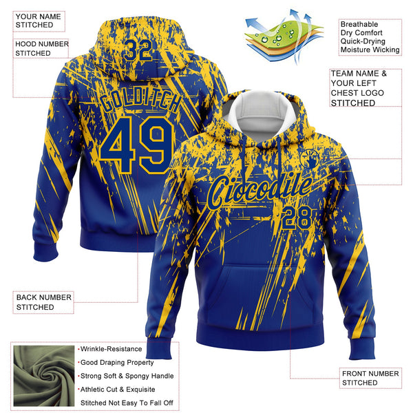 Custom Stitched Royal Yellow 3D Pattern Design Splash Grunge Art Sports Pullover Sweatshirt Hoodie alternate