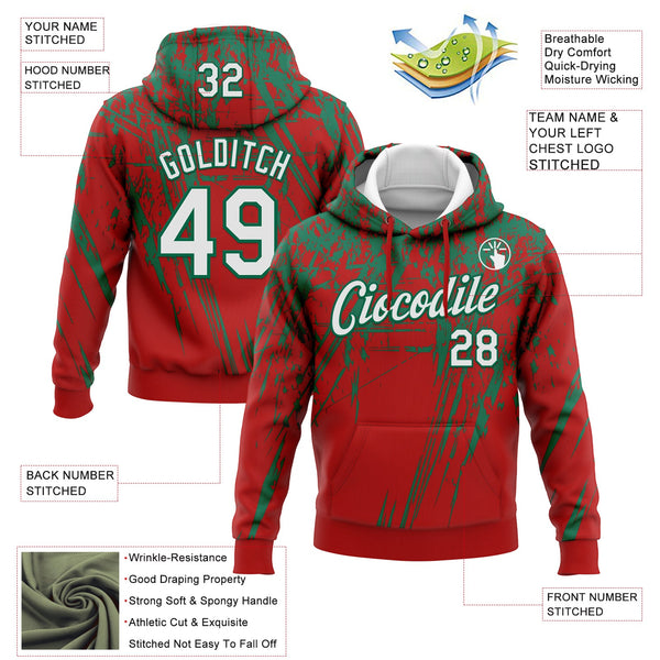 Custom Stitched Red White-Kelly Green 3D Pattern Design Splash Grunge Art Sports Pullover Sweatshirt Hoodie alternate