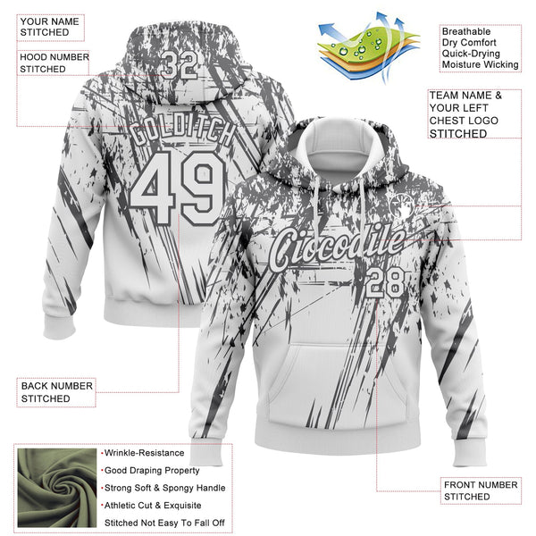 Custom Stitched White Steel Gray 3D Pattern Design Splash Grunge Art Sports Pullover Sweatshirt Hoodie alternate