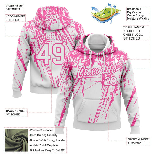 Custom Stitched White Pink 3D Pattern Design Splash Grunge Art Sports Pullover Sweatshirt Hoodie alternate