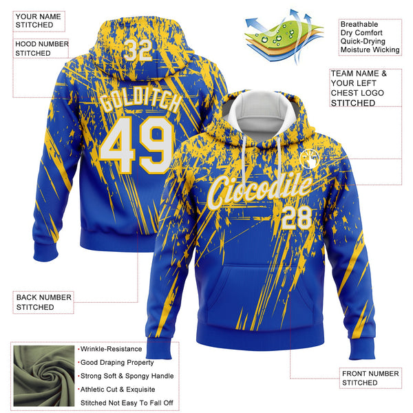 Custom Stitched Thunder Blue White-Yellow 3D Pattern Design Splash Grunge Art Sports Pullover Sweatshirt Hoodie alternate