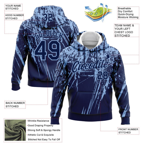 Custom Stitched Navy Light Blue 3D Pattern Design Splash Grunge Art Sports Pullover Sweatshirt Hoodie alternate