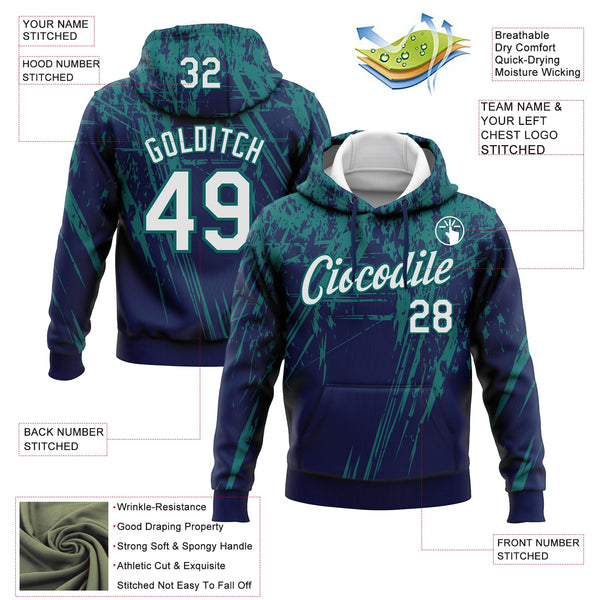 Custom Stitched Navy White-Teal 3D Pattern Design Splash Grunge Art Sports Pullover Sweatshirt Hoodie alternate