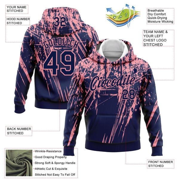 Custom Stitched Navy Medium Pink 3D Pattern Design Splash Grunge Art Sports Pullover Sweatshirt Hoodie alternate