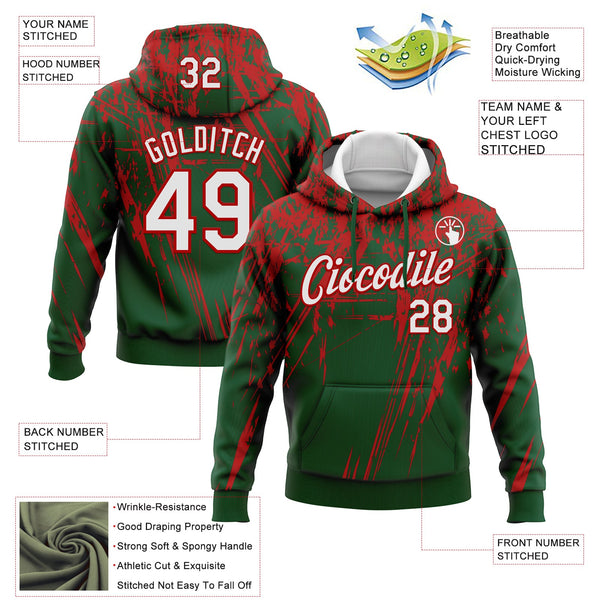 Custom Stitched Green White-Red 3D Pattern Design Splash Grunge Art Sports Pullover Sweatshirt Hoodie alternate