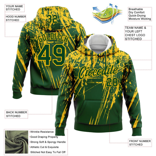 Custom Stitched Green Yellow 3D Pattern Design Splash Grunge Art Sports Pullover Sweatshirt Hoodie alternate