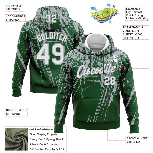 Custom Stitched Green White-Gray 3D Pattern Design Splash Grunge Art Sports Pullover Sweatshirt Hoodie alternate