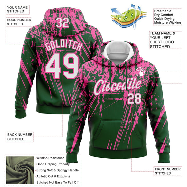 Custom Stitched Green White-Pink 3D Pattern Design Splash Grunge Art Sports Pullover Sweatshirt Hoodie alternate