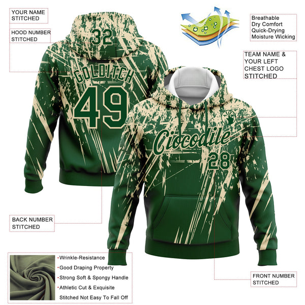 Custom Stitched Green Cream 3D Pattern Design Splash Grunge Art Sports Pullover Sweatshirt Hoodie alternate