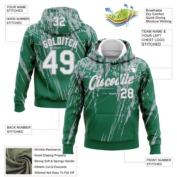 Custom Stitched Kelly Green White-Gray 3D Pattern Design Splash Grunge Art Sports Pullover Sweatshirt Hoodie alternate