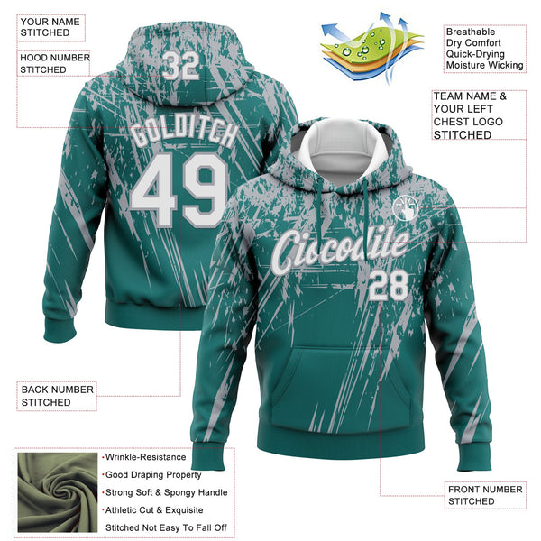 Custom Stitched Teal White-Gray 3D Pattern Design Splash Grunge Art Sports Pullover Sweatshirt Hoodie alternate